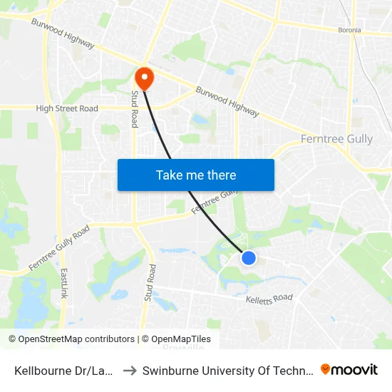 Kellbourne Dr/Landsborough Ave to Swinburne University Of Technology - Wantirna Campus map