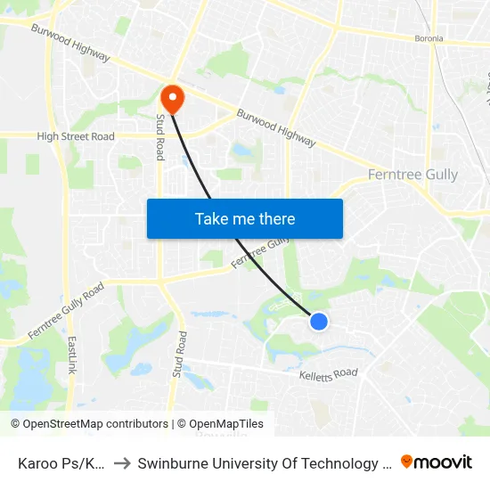 Karoo Ps/Karoo Rd to Swinburne University Of Technology - Wantirna Campus map