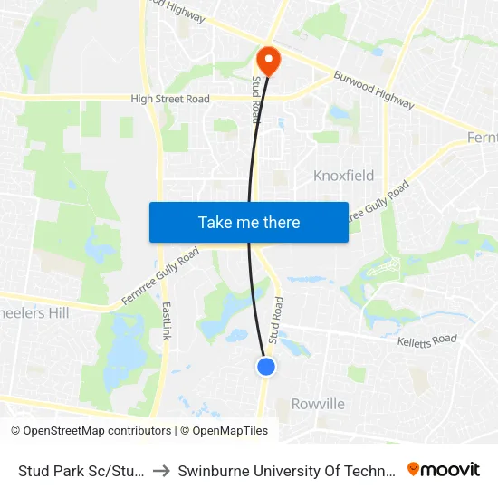 Stud Park Sc/Stud Rd to Swinburne University Of Technology - Wantirna Campus map