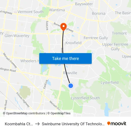 Koombahla Ct/Liviana Dr to Swinburne University Of Technology - Wantirna Campus map