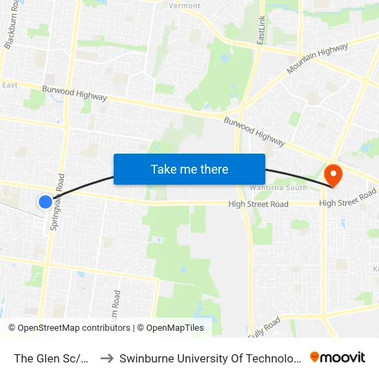 The Glen Sc/Snedden Dr to Swinburne University Of Technology - Wantirna Campus map