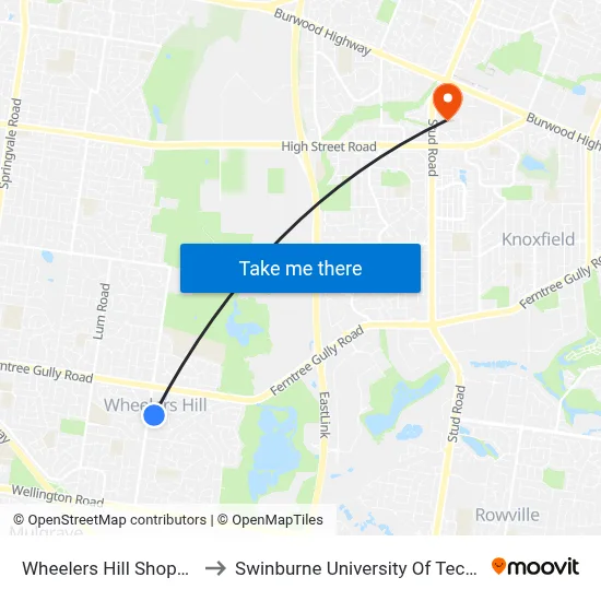 Wheelers Hill Shopping Centre/Jells Rd to Swinburne University Of Technology - Wantirna Campus map