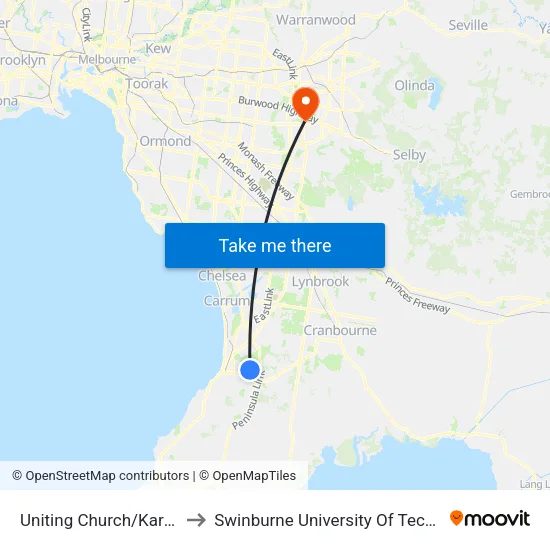 Uniting Church/Karingal Dr to Swinburne University Of Technology - Wantirna Campus map