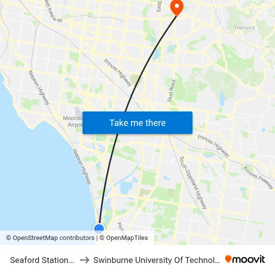 Seaford Station/Railway Pde to Swinburne University Of Technology - Wantirna Campus map