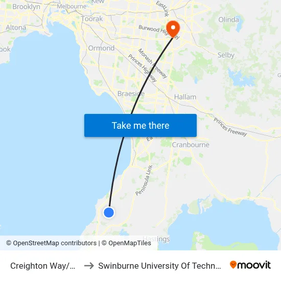 Creighton Way/Racecourse Rd to Swinburne University Of Technology - Wantirna Campus map