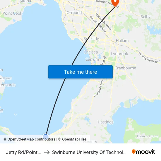 Jetty Rd/Point Nepean Rd to Swinburne University Of Technology - Wantirna Campus map