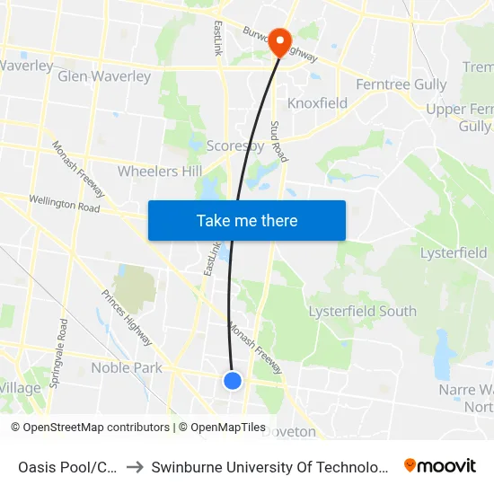 Oasis Pool/Cleeland St to Swinburne University Of Technology - Wantirna Campus map