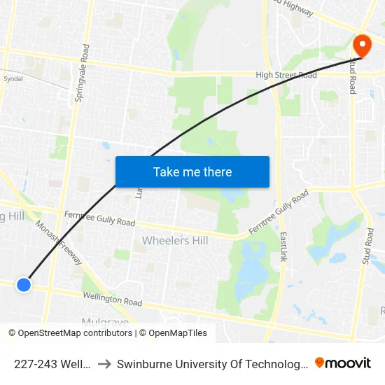 227-243 Wellington Rd to Swinburne University Of Technology - Wantirna Campus map