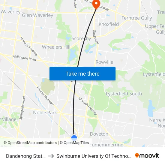 Dandenong Station/Foster St to Swinburne University Of Technology - Wantirna Campus map