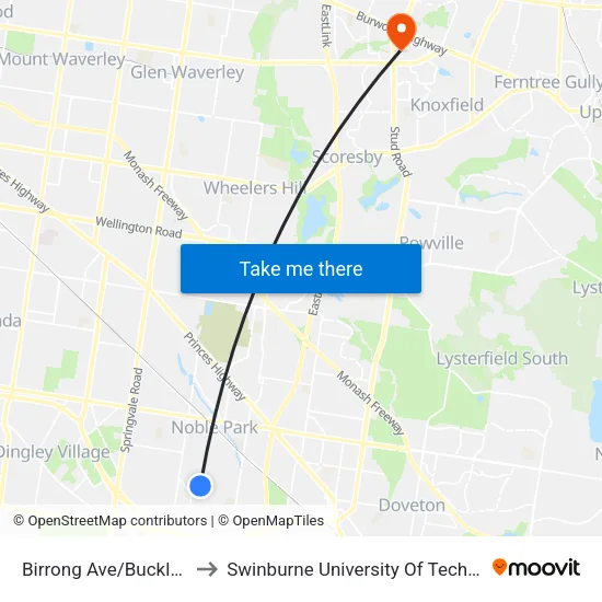 Birrong Ave/Buckley St to Swinburne University Of Technology - Wantirna Campus map