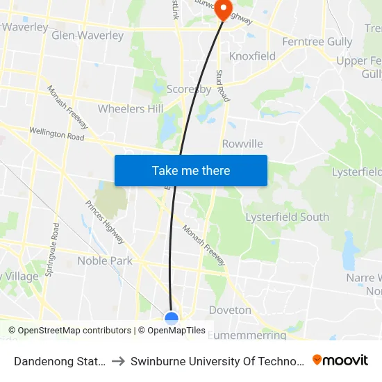 Dandenong Station/Foster St to Swinburne University Of Technology - Wantirna Campus map