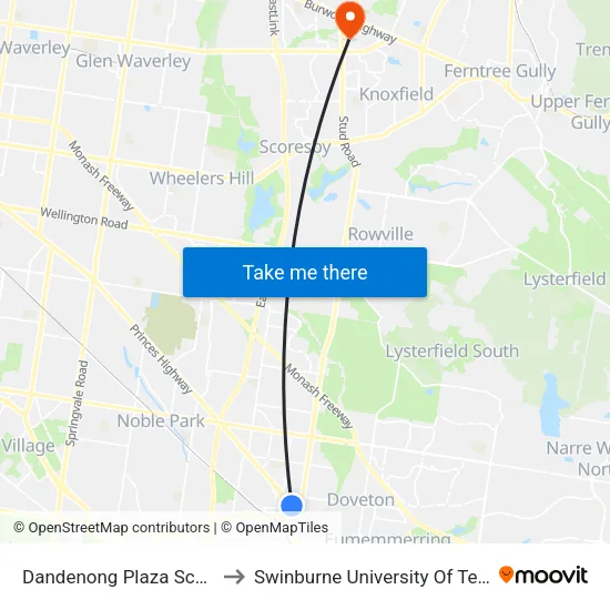 Dandenong Plaza Sc/Mccrae St to Swinburne University Of Technology - Wantirna Campus map