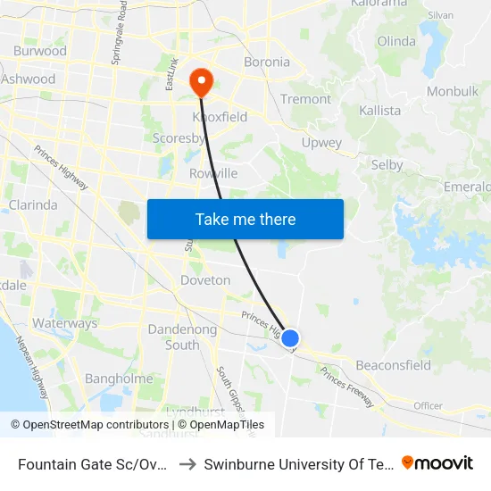 Fountain Gate Sc/Overland Dr to Swinburne University Of Technology - Wantirna Campus map