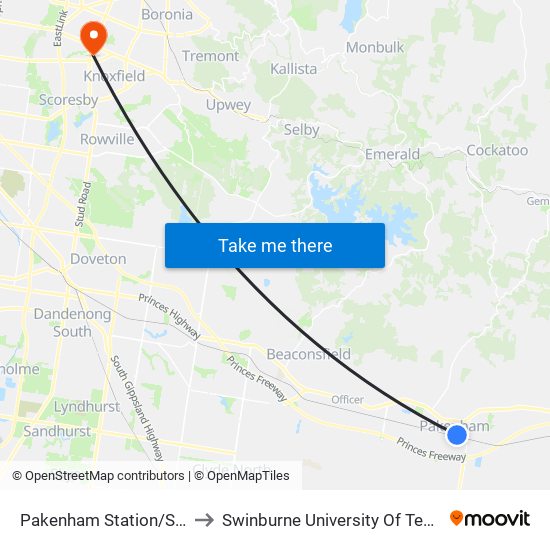 Pakenham Station/Station St (Pakenham) to Swinburne University Of Technology - Wantirna Campus map