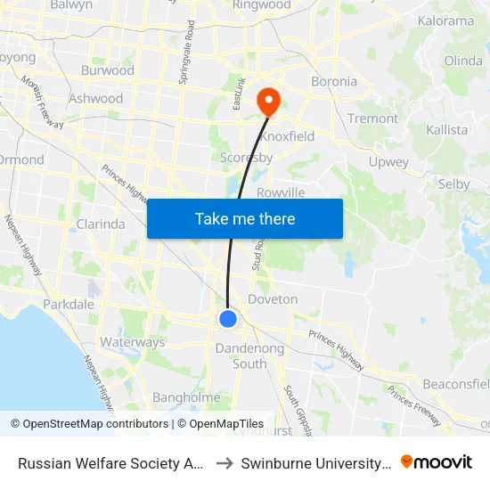 Russian Welfare Society Aged Home/Morwell Ave to Swinburne University Of Technology - Wantirna Campus map