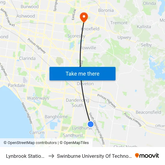 Lynbrook Station/Paterson Dr to Swinburne University Of Technology - Wantirna Campus map