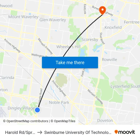 Harold Rd/Springvale Rd to Swinburne University Of Technology - Wantirna Campus map