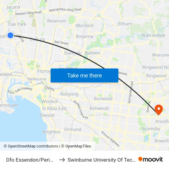 Dfo Essendon/Perimeter Rd to Swinburne University Of Technology - Wantirna Campus map