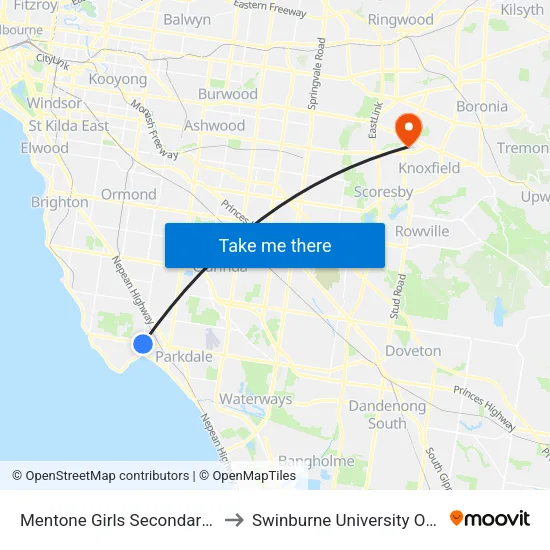 Mentone Girls Secondary College/Charman Rd to Swinburne University Of Technology - Wantirna Campus map