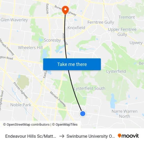 Endeavour Hills Sc/Matthew Flinders Ave to Swinburne University Of Technology - Wantirna Campus map