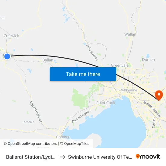 Ballarat Station/Lydiard St to Swinburne University Of Technology - Wantirna Campus map