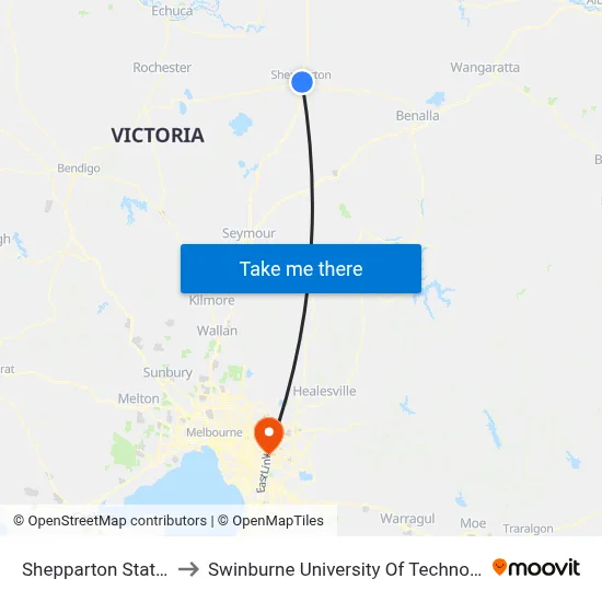 Shepparton Station/Purcell St to Swinburne University Of Technology - Wantirna Campus map