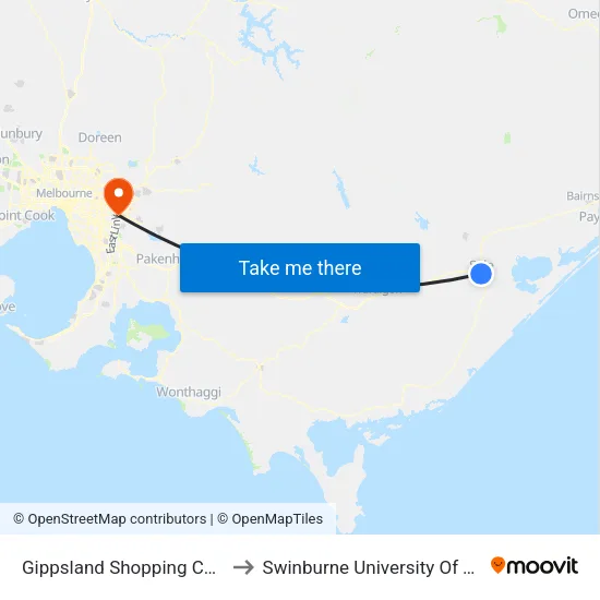 Gippsland Shopping Centre/Cunninghame St to Swinburne University Of Technology - Wantirna Campus map