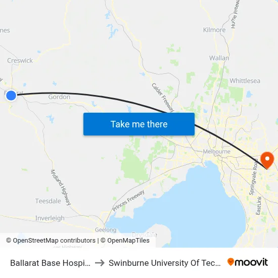 Ballarat Base Hospital/Drummond St N to Swinburne University Of Technology - Wantirna Campus map
