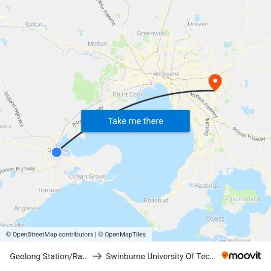 Geelong Station/Railway Tce to Swinburne University Of Technology - Wantirna Campus map