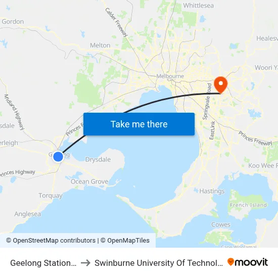 Geelong Station/Railway Tce to Swinburne University Of Technology - Wantirna Campus map