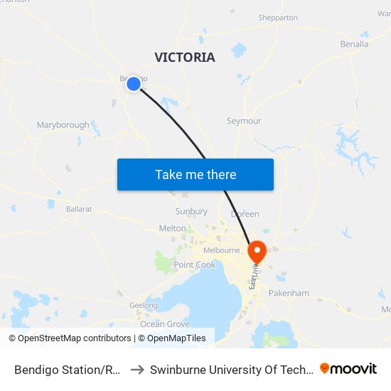 Bendigo Station/Railway Pl (Bendigo) to Swinburne University Of Technology - Wantirna Campus map