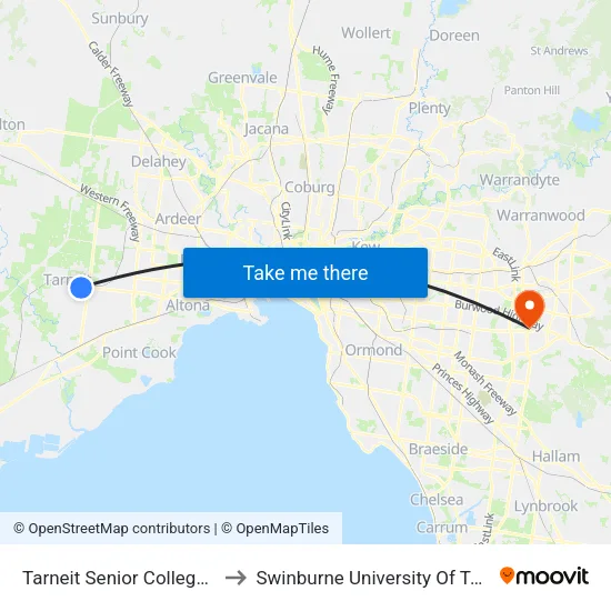 Tarneit Senior College/Crossway Ave to Swinburne University Of Technology - Wantirna Campus map