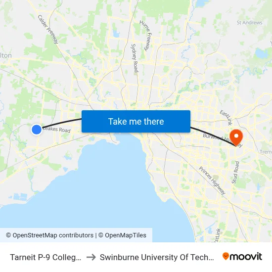 Tarneit P-9 College/Crossway Ave to Swinburne University Of Technology - Wantirna Campus map