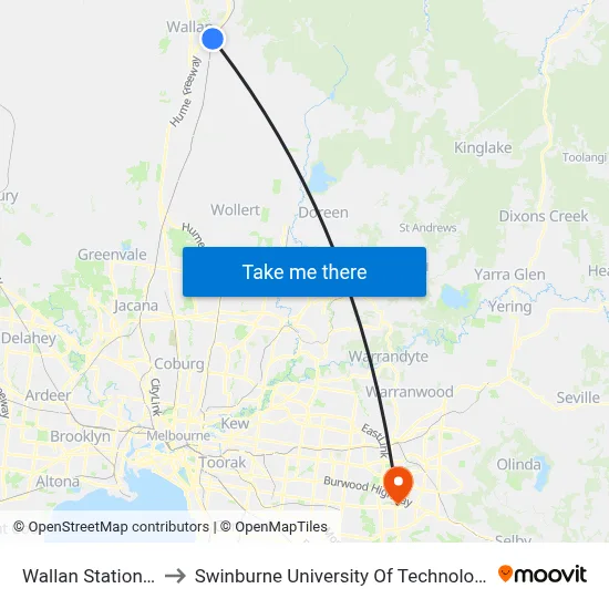 Wallan Station/Station St to Swinburne University Of Technology - Wantirna Campus map