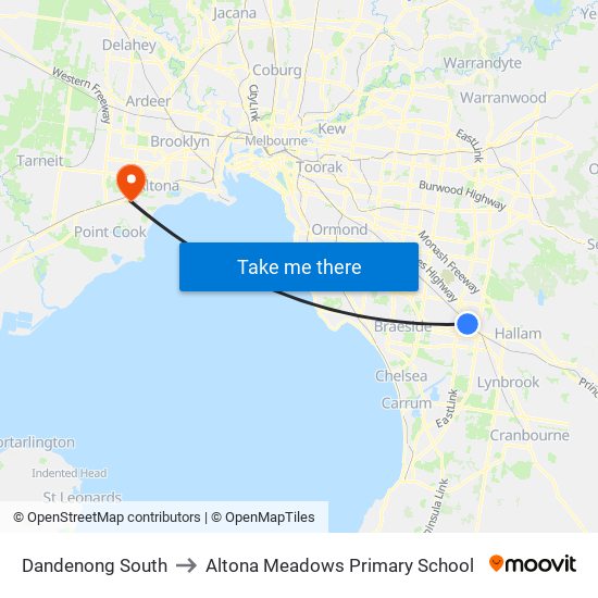 Dandenong South to Altona Meadows Primary School map