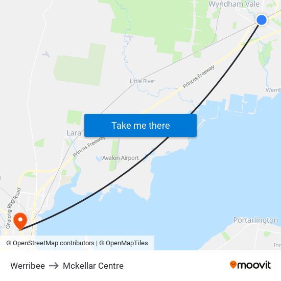 Werribee to Mckellar Centre map