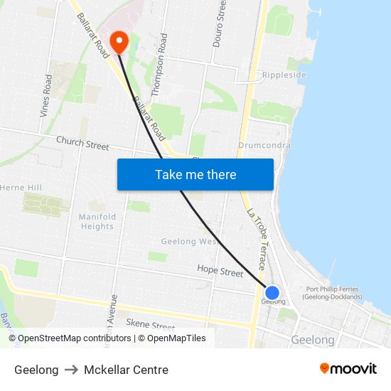 Geelong to Mckellar Centre map