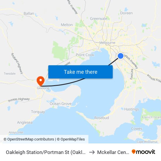 Oakleigh Station/Portman St (Oakleigh) to Mckellar Centre map