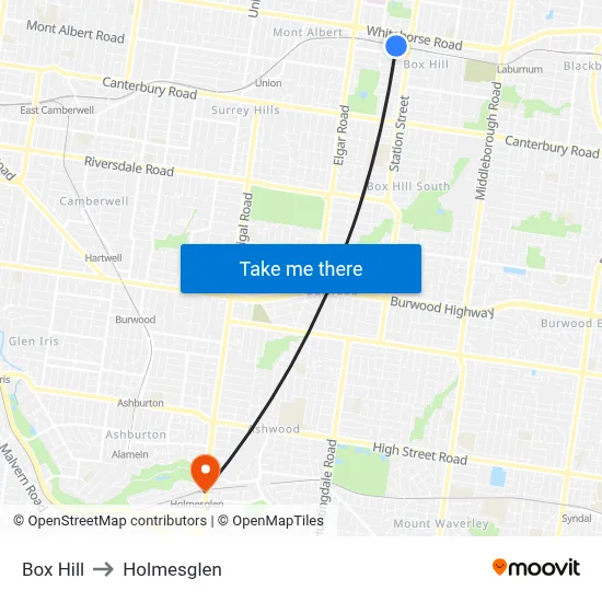 Box Hill to Holmesglen map
