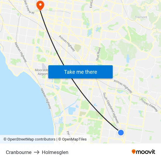 Cranbourne to Holmesglen map