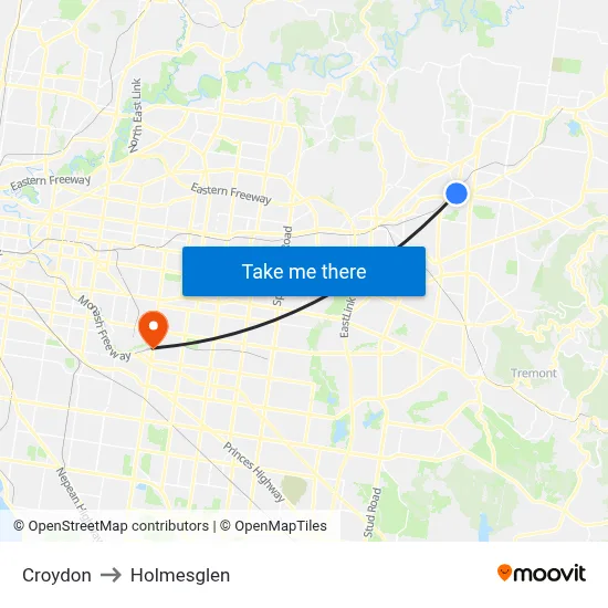 Croydon to Holmesglen map