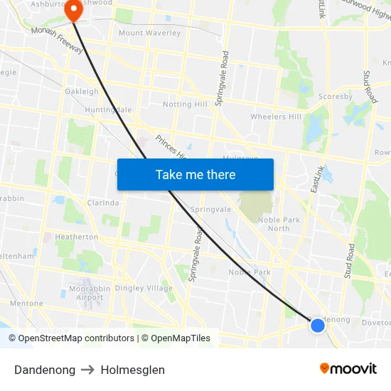 Dandenong to Holmesglen map