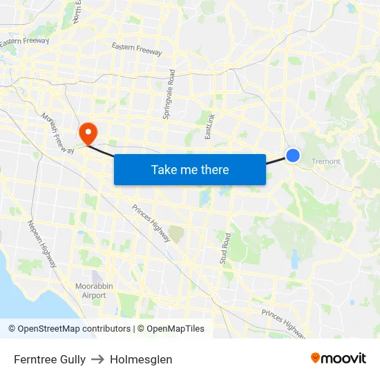 Ferntree Gully to Holmesglen map