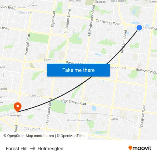Forest Hill to Holmesglen map