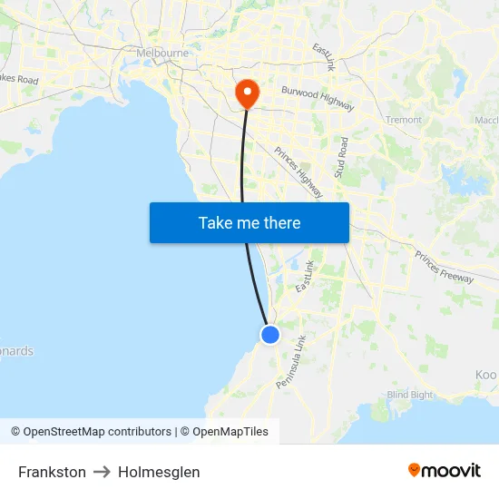 Frankston to Holmesglen map