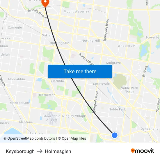 Keysborough to Holmesglen map