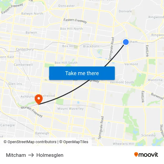 Mitcham to Holmesglen map