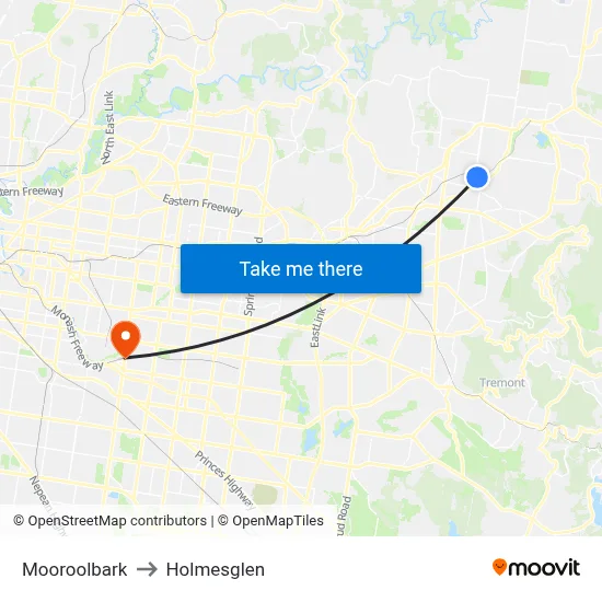 Mooroolbark to Holmesglen map