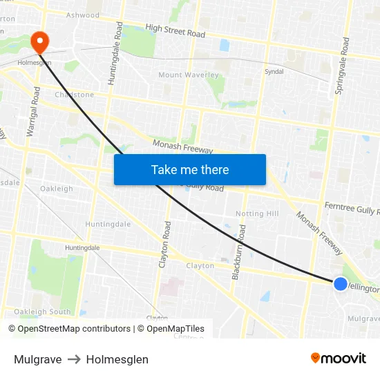 Mulgrave to Holmesglen map