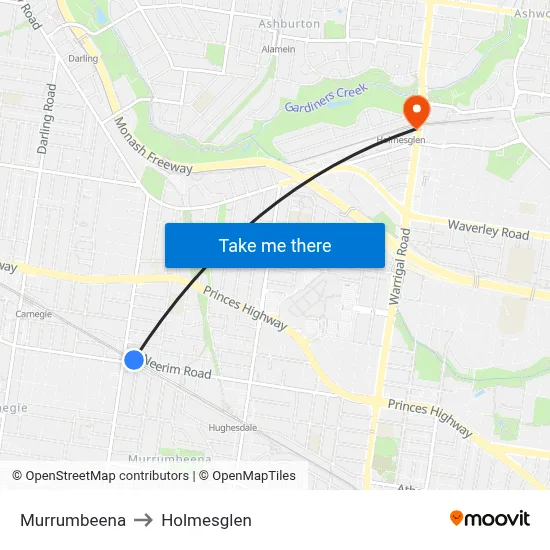 Murrumbeena to Holmesglen map
